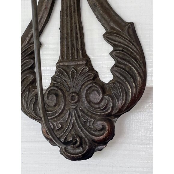Antique Cast Iron Lyre Shape Paper/bill/ receipt Spike Wall Hanging - Picture 9 of 12